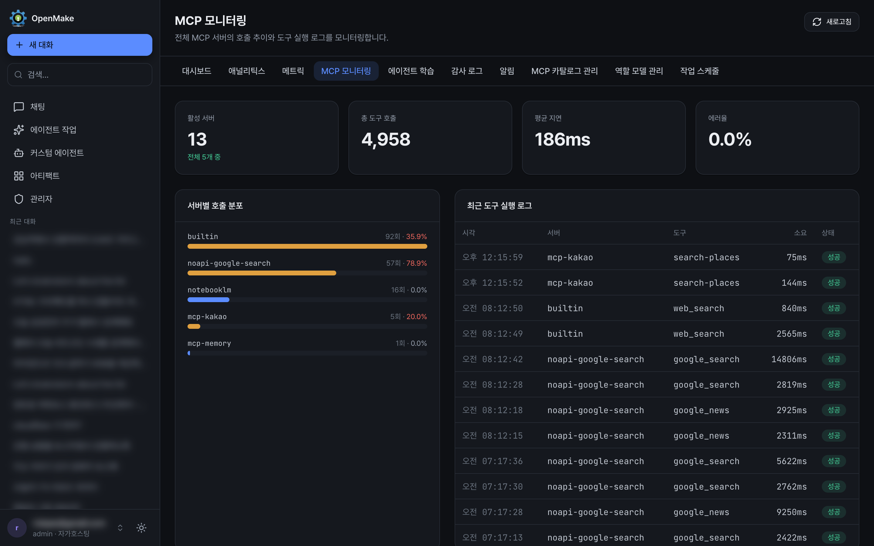 Runtime monitoring view showing node status and health